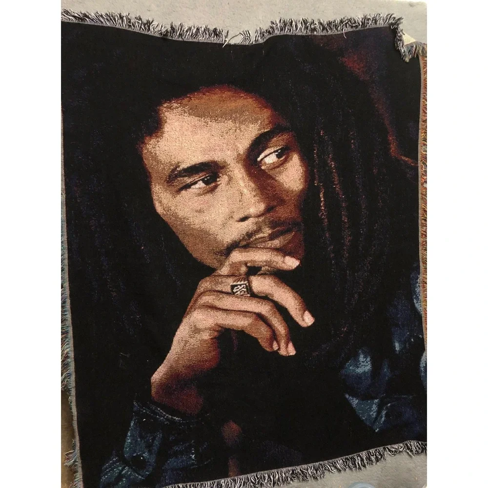 Vtg Bob Marley Woven Tapestry Throw Blanket Reggae Portrait Wall Hanging Decor‎